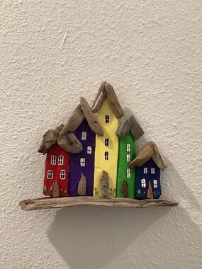 Driftwood Art, Driftwood Painted Houses, Driftwood Coastal Art